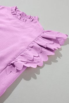 This vintage-inspired top is perfect for your summer outfit. Its scalloped ruffle sleeves add a touch of design to a classic tee shirt. Made for women, this top is a must-have addition to your wardrobe. Tops > Tops & Tees Material: 100%Polyester Pattern: solid Neckline: Round Neck Silhouette: Shift Color: Bright Pink Style: casual Sleeve Length: short sleeve Details: Ruffle Occasion: Daily Size Chart (CM) Sizes Bust Hem_Width Shoulder Length Relax Relax Relax Relax S 97 106 35 64 M 103 112 36.5 Bodysuit Blouse, Ruffle Sleeve Top, Feminine Top, Blouse Jeans, Evening Dresses Plus Size, Ruffle Sleeve Blouse, Clothing Catalog, Pink Solid, Sweatshirt Short Sleeve