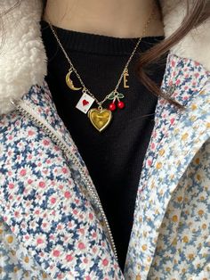 Made at Brooklyn Charm :)) Aesthetic Charm Necklace, Trendy Vintage Charm Necklace As Gift, Vintage Heart Charm Necklace, Funky Charm Necklace, Diy Charm Bracelet, Bead Charms Diy