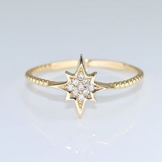 14k Solid Gold Dainty North Star Ring / Real Gold North Star Cluster Ring / Dainty Celestial Star Ring / Handmade Fine Jewelry by Selanica - Etsy 14k Gold Celestial Diamond Ring In Star Shape, 14k Gold Celestial Diamond Ring With Star Shape, Celestial Yellow Gold Diamond Ring In Star Shape, Celestial Style 14k Gold Diamond Ring With Star Shape, Celestial 14k Gold Star Diamond Ring, Celestial Star-shaped Yellow Gold Diamond Ring, Celestial Yellow Gold Star-shaped Diamond Ring, 14k Gold Star-shaped Celestial Rings, Gold Star-shaped 14k Diamond Ring