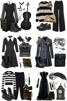 All Of Wednesdays Outfits, Wednesday All Outfits, Addams Family Outfit Aesthetic, Adams Family Outfit Ideas, Jenna Ortega In Wednesday, Wednesday Outfit Halloween, Wednesday Adams Style Outfits, Addams Family Clothes, Wednesday Addams Capsule Wardrobe