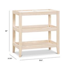 a wooden shelf with two shelves on each side and measurements for the bottom half of it