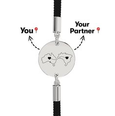 The most meaningful long-distance gift Personalize this bracelet with the countries of you and your partner, creating a unique piece to keep each other close and to remind each other of your favorite memories, no matter the distance. You can even add a custom message on the back of the pendant as a reminder of how special your bond is. An Invisible Thread, Silver Engraved Bracelet, Distance Gifts, White Rope, Engraved Pendant, Long Distance Gifts, Time Of Your Life, Black Rope, Engraved Bracelet