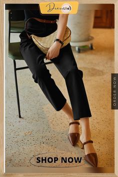 Solid Pocket Tailored Pants for Women Casual Office Dress Pants For Spring, Casual Spring Office Dress Pants, Fall Ankle-length Solid Work Pants, Casual Straight Pants For Office, Casual Office Straight Pants, Spring Office Ankle-length Work Pants, Casual Black Work Pants For Office, Casual Office Wide Leg Ankle-length Pants, Casual Wide Leg Ankle-length Pants For Office