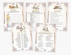 four printable harry potter wedding games with hogwart's house and wizard wands