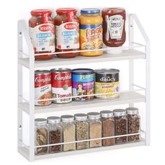 three tier spice rack with spices and condiments