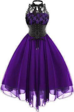 Women's Sleeveless Gothic Dress with Corset Halter Lace Swing Cocktail Dress Formal Halloween Punk Hippie Dresses