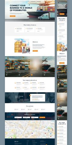 the website design for shipping company is shown in two different screens, one with an image of