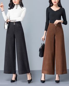 * A wide leg pants for autumn and winter, made of quality cotton blends. * Two pockets, they are big enough for your hands. * Material: 55% cotton, 22% polyester, 18% nylon, 5% spandex * Let us know your usual size in your country and your overall height. * Can custom make waist size and length. * Size: True to US size, US 0-US 20 are available, you can let us know your usual size and height in your order. * Shipping: Free shipping Processing time : 5-7 Business days Delivery time : 7-20 Busines Brown Wide Leg Pants With Pockets For Winter, Ankle-length Wide Leg Cotton Pants For Winter, Baggy Winter Wide Leg Straight Pants, Winter High-waisted Wide Leg Pants With Pockets, Brown Wide Leg Cargo Pants For Fall, Winter Wide Leg Pants With Pockets, Customized Pants, Wide Leg Pants Winter, Modest Pants