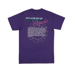 Short sleeve tee Printed art on the front Ribbed crew neck Regular fit 100% cotton Officially licensed Cyberpunk: Edgerunners merchandise. Purple Band Merch T-shirt For Streetwear, Purple Grunge T-shirt With Letter Print, 90s Graphic Print Crew Neck T-shirt, 90s Style Graphic Print Crew Neck T-shirt, Relaxed Fit T-shirt For Music Festivals Fan Merchandise, Pop Culture Crew Neck T-shirt For Concert, Retro T-shirt With Text Print For Music Festivals, Crew Neck T-shirt With Text Print For Concert, 90s Graphic T-shirt For Streetwear