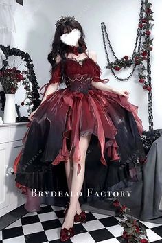 Custom Off Shoulder Red Black High-Low Lolita Dress Red Flower Wedding, Flower Wedding Dress, Gothic Princess, Style Types, Op Dress, Spring Summer Autumn Winter, Wedding Dresses With Flowers, Kleidung Diy, Fairytale Dress