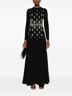 Dina Melwani crystal-embellished Crepe Gown - Farfetch Bohemian Wedding Guest, Crepe Gown, Gown Black, Versace Outfit, City Dress, Demi Fine Jewelry, Summer Beach Wear, Bohemian Wedding, Glass Crystal