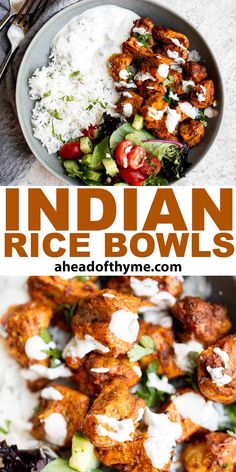 Healthy Indian Meal Prep, Indian Rice Bowl Recipe, Basmati Rice Bowl Recipes, Curry Bowl Recipe, Indian Bowls Recipe, Meal Prep Rice Bowl, Indian Rice Bowl, Lunch Rice Bowls, Asian Chicken Rice Bowls