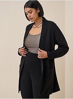 Plus Size - Studio Cupro Open Front Cardigan - Torrid Corporate Goth Plus Size, Plus Size Corporate, Goth Plus Size, Corporate Goth, Jaclyn Smith, Business Casual Outfits, Open Front Cardigan, Front Open, Business Casual