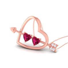 Classic Heart and Round Shape Approx 0.40cttw Lab Created Pink and White Diamond Cupid’s Arrow Heart Pendant Valentine’s Day Gift For Her Silver Heart Jewelry, Rose Gold Heart Necklace, Arrow Heart, Gold Heart Locket, Gold Heart Pendant, Wife Necklace, Cupids Arrow, Pendant Heart, Heart Pendant Gold