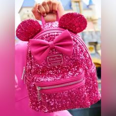 Brand New With Tags Hot Pink Magenta Minnie Ear Sequin Loungefly Backpack Same/Next Day Shipping Sequin Loungefly, Loungefly Backpack, Barbie Stuff, Loungefly Disney, Minnie Ears, Pink Sequin, Disney Parks, Hot Pink, Sequin