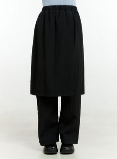 wrap-midi-skirt-with-pants-ol430 / Black Cotton School Uniform Bottoms, Spring School Uniform Cotton Bottoms, Black Trousers For Daywear, Black School Uniform Bottoms For Spring, High Waist Black Bottoms For Daywear, Black School Uniform Bottoms, Black Stretch Bottoms For School, Black Cotton Pants For Daywear, Black Cotton School Uniform Bottoms