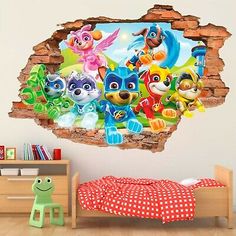 the paw patrol wall sticker is shown in this children's room