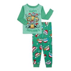 Happy Holidays from the TMNT crew! This Long-Sleeve Top & Pants Pajama Set is inspired by your child's favorite heroesTeenage Mutant Ninja Turtles! With a bold holiday graphic print on the front of the top and allover prints on the pants, this pajama set is crafted with comfort in mind and a cozy, comfy poly mix fabric. Now hes ready from lounge time to sleep time in no time. Turtle power! Size: 10.  Color: Green.  Gender: male.  Age Group: kids. Turtle Clothes, Sleep Time, Black Pokemon, Boys Fleece, Fleece Pajamas, Kids Clothes Boys, Boys Pajamas, Sleep Set, Green Outfit