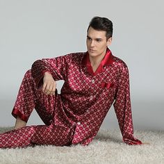 Season:Summer,Spring; Fabric:Polyester; Gender:Men's; Quantity:2 Pieces; Nightwear Style:Sleepwear,Pajamas; Style:Luxury; Elasticity:Inelastic; Occasion:Home,Beach,Bed; Pattern:Geometic; Hips:null; Length [Bottom]:null; Length [Top]:null; Waist:null; Bust:null; Sleeve Length:null Mens Silk Pajamas, Men Sleepwear, Pajamas Men, Designer Pajamas, Satin Nightwear, Pyjama Satin, Comfortable Pajamas, Silk Sleepwear, Mens Pajamas Set