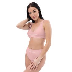 It’s too easy to fall in love with this lovable cuties pink bikini set. Removable pads and its double-layer make it comfy to wear all day by the pool or at the beach.• Fabric composition in the EU: 88% recycled polyester, 12% elastane• Fabric weight in the EU (may vary by 5%): 6.78 oz/yd² (230 g/m²)• Fabric composition in MX: 81% REPREVE recycled polyester, 19% LYCRA XTRALIFE • Fabric weight in MX (may vary by 5%): 7.52 oz/yd² (255g/m²)• Double-layered and non-reversible• Removable padding• Tear-away care label• Zig-zag stitchingThis product is made especially for you as soon as you place an order, which is why it takes us a bit longer to deliver it to you. Making products on demand instead of in bulk helps reduce overproduction, so thank you for making thoughtful purchasing decisions!• Tr Feminine Pink Swimwear With Built-in Bra, Pink Seamless Sports Bra For Loungewear, Pink Feminine Swimwear With Built-in Bra, Pink Seamless Triangle Bra, Pink Seamless Swimwear For Pool, Pink Seamless Swimwear For Swimming, Pink Swimwear For Pool With Bra-friendly Design, Pink Seamless Beachwear Swimwear, Seamless Pink Beachwear Swimwear