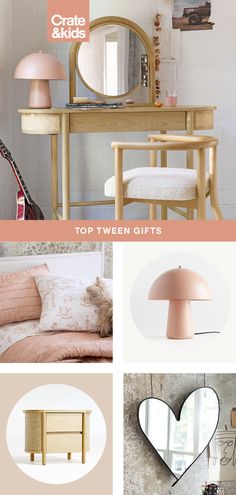 the top ten gifts for crafters to make their own home decor items, including a heart shaped mirror and lamp