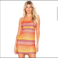 Brand New With Tags! Multicolor Summer Dress For Night Out, Multicolor Summer Dresses For Night Out, Multicolor Summer Night Out Dress, Multicolor Sundress For Night Out, Orange Mini Dress For Summer Evenings, Pink Mini Dress For Summer Date Night, Glamorous Multicolor Spring Dresses, Pink Spaghetti Strap Mini Dress For Summer Parties, Pink Mini Dress For Summer Evenings