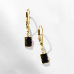 Ross-Simons - Black Onyx Drop Earrings with Diamond Accents in 14kt Yellow Gold. RS Pure. Modern designs that complete your outfit and complement your personality. Infuse some bold color into your everyday jewelry collection with these dainty drop earrings. They showcase 4x6mm rectangular black onyx cabochons with diamond accents and milgrain details in polished 14kt yellow gold. Hanging length is 1". Leverback, black onyx drop earrings. Bold Color, Everyday Jewelry, Black Onyx, Bold Colors, Onyx, Jewelry Collection, Fine Jewelry, Yellow Gold, Drop Earrings