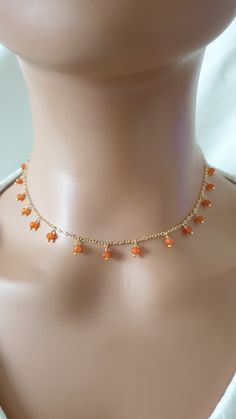 This necklace is made with natural Carnelian gemstone beads (4 mm), 14k gold filled chain and 14k gold filled clasp.  Please contact me in case you have any questions. Luxury Gold Carnelian Beaded Necklaces, Orange Necklaces With Dangling Beads As Gift, Orange Necklaces With Dangling Beads For Gifts, Orange Necklace With Dangling Beads For Gift, Carnelian Necklace, Jewel Necklace, Dangle Necklaces, Carnelian Beads, Lovely Necklace