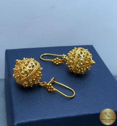 "* Large, statement filigree ball earrings * * Available in yellow or rose solid 14k gold * ★ Largest size of our traditional Croatian filigree ball earrings, handcrafted in solid 14k gold. They are replicas of ethnic - heritage Croatian jewelry from Dubrovnik - Dalmatia region. Earrings end with decorative, secure - latching type of ear-wires. ★ *These earrings are handmade on order in 7-10 business days* Due to the handmade creation, every pair is unique, so there can be tiny variations in dim Hallmarked Drop Earrings For Ceremonial Occasions, Hallmarked Ceremonial Drop Earrings, Hallmarked Drop Earrings For Ceremonial Events, Ceremonial Hallmarked Drop Earrings, Ornate 22k Gold Earrings With Intricate Design, Ornate 22k Gold Earrings, Ceremonial Yellow Gold Bridal Earrings With Intricate Design, Elegant Hallmarked Yellow Gold Danglers, Formal Bridal Drop Earrings With Filigree