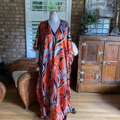 Ashro Caftan Casual Dress One Size New Thanks For Stopping By My Closet! Orange Floral Print Beachwear Maxi Dress, Orange Floral Print Maxi Dress For Beach, Spring Holiday Maxi-length Kaftan, Spring Holiday Maxi Kaftan, Holiday Spring Kaftan Maxi Length, Orange Floral Print Dress For Beach, Free Size Orange V-neck Dress, Orange Free Size V-neck Maxi Dress, Silk Lined Beach Dresses