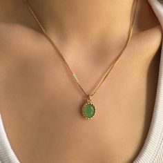 Elevate your style with our exquisite necklace set featuring a dainty oval jade necklace and a stunning herringbone gold necklace. The set includes a natural green jadeite pendant on a delicate chain, complemented by a bold, chunky gold herringbone necklace. The vibrant green jade adds a touch of elegance, while the herringbone design provides a contemporary edge. Perfect as a thoughtful gift for her, this set offers a versatile blend of classic charm and modern sophistication, ideal for enhanci Jade Gold Necklaces, Elegant Jade Necklace With Adjustable Chain, Jade Clavicle Chain Necklace, Green Oval Cabochon Gemstone Necklace, Oval Jade Gold Necklace, Elegant Green Oval Necklace, Green Oval Jewelry With Adjustable Chain, Green Oval Pendant Jewelry With Adjustable Chain, Dainty Gold Jade Necklace