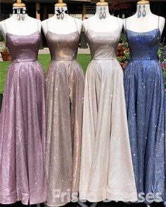 A-Line Sparkle Split Backless Evening Dresses  Long Prom Dresses With Pocket Backless Dresses For Prom Season Banquet, Fitted Bodice Backless Banquet Dress, Glamorous Banquet Gown With Spaghetti Straps, Purple Spaghetti Strap Evening Dress, Purple Backless Dress For Prom Season, Purple Spaghetti Strap Maxi Dress For Party, Purple Backless Wedding Dress, Purple Backless Prom Dress, Sparkly Prom Dresses Long