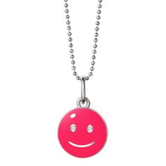 Powerful magic. Nora's Baby Smile necklace brings out the optimist in all of us 9mm diameter Hand-painted enamel in your choice of six sensational colors Sparkling diamond eyes are an option Sterling silver This piece is handcrafted to order by master jewelers in New York. Please allow 4-6 weeks production time. For en Gift Necklaces With Removable Round Charms, Silver Enamel Charm Necklace With Round Pendant, Silver Enamel Round Pendant Charm Necklace, Silver Necklace With Removable Charms And Round Pendant, Silver Necklace With Removable Round Pendant Charms, Playful Silver Necklaces With Charms, Personalized Enamel Necklaces, Hypoallergenic Pink Sterling Silver Necklace, Pink Enamel Charm Necklace