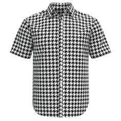 Look smart in this awesome button-up shirt that you can wear in style for any occasion. + Can't find what you are looking for? + Need this product in other design, pattern, or color? + Want to add name or some text on this product? >> Contact me and I'll do my best to help you. == ABOUT THIS ITEM == + Featuring unique all-over print. + Shirt with short sleeves. + Buttons' color are either white or black. + Regular fit. + Made of polyester fabric. + Fabric is printed using advanced heat sublimati Houndstooth Pattern Collared Shirt For Work, Collared Houndstooth Shirt For Work, Casual Cotton Shirt With Houndstooth Pattern, Casual Collared Top With Houndstooth Pattern, Casual Houndstooth Collared Top, Casual Collared Houndstooth Top, Casual Button-up Shirt With Houndstooth Pattern, Cotton Collared Top With Houndstooth Pattern, Casual White Houndstooth Pattern Tops