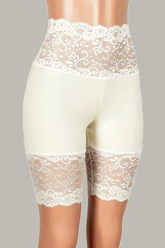 Elegant Stretch Bottoms With Lace Patchwork, Elegant Fitted Above Knee Shorts, Elegant Fitted Above-knee Shorts, Stretch Lace Bottoms With Lace Patchwork, Summer Lace Bottoms With Lace Patchwork, White Bottoms With Lace Patchwork For Summer, Summer White Bottoms With Lace Patchwork, Fitted Bottoms With Delicate Lace For Summer, Fitted Summer Bottoms With Delicate Lace