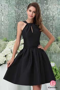 Black short halter bridal party dress Champagne Formal Dress, Formal Dresses Knee Length, Champagne Formal Dresses, Mother Of Bride Dress, Cocktail Dresses Online, Satin Cocktail Dress, Mother Of Bride, Bridal Party Dresses, Dress With Long Sleeves