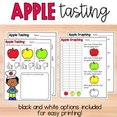 an apple tasting worksheet with the text, black and white options included for easy printing