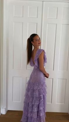 Lilac Lace Long prom dress Evening Gown Party Dress Puff Sleeve Prom Dresses, 2013 Clothes Aesthetic, Elena Gilbert 60s Dance Outfit, Prom Dresses Winter, Recital Dress Voice, Prom Dresses 2023 Flowy, Tired Prom Dress, Prom Dresses Tan Skin, Prom Dresses Taylor Swift Inspired