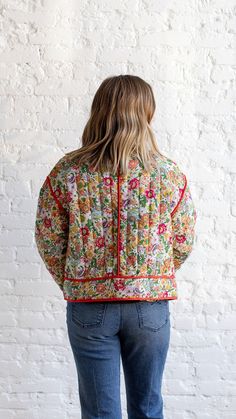 We love the colder weather, but are not ready yet to give up all the beautiful floral fun of spring and summer, and we have a feeling you aren't either. Which is why we are obsessed with the Vinnie Jacket in ivory. This lightweight statement jacket is the perfect pop of floral beauty, while still providing the must needed layer of warmth for this season. It has functional buttons, quilted detailing, and a crew neckline that will go great with any outfit underneath! Fabric: Self - 100% Cotton // Casual Floral Patchwork Outerwear For Spring, Trendy Multicolor Spring Outerwear, Spring Cotton Outerwear With Floral Embroidery, Casual Outerwear With Floral Print For Daywear, Trendy White Floral Print Outerwear, Summer Cotton Outerwear With Floral Print, Summer Floral Cotton Outerwear, Summer Cotton Floral Print Outerwear, Summer Floral Print Cotton Outerwear