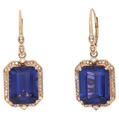 Beautiful dangle earrings featuring 24.94 ct. tanzanite octagons and 0.56 ct. good quality white diamond rounds. Handmade in 18k rose gold. White Diamond Dangle Earrings, Diamond Dangle Earrings, 18k Rose Gold, White Diamond, Good Quality, Jewelry Earrings Dangle, Dangle Earrings, Jewelry Earrings, Rose Gold