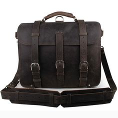 This thick cowhide leather briefcase messenger bag is a multifunctional briefcase backpack including shoulder strap and handle for flexible usage as laptop bag,handbag or briefcase.This briefcase with large capacity and reasonable interior is the perfect companion for professional business people.     ITEM OVERVIEW   Full Grain Thick Cowhide Leather Imported From Italy,Hand Made By Professional Artisans         Body Dimension:41.5(L)*20.5(W)*32(H)cm/16.3*8*12.5 inch         Main compartments fit up to 15.6 inch Laptop.A djustable and removable shoulder strap.         Vintage Classic Design,Use as briefcase, handbag, messenger or Shoulder bag. Heavy Leather construction will last for years for everyday work and travel.         The distinguishing feature of crazy-horse leather is that Brown Business Laptop Bag With Large Capacity, Brown Large Capacity Laptop Bag For Business, Leather Saddle Shoulder Bag With Large Capacity, Leather Top Handle School Bag, Leather Briefcase With Large Capacity For Daily Use, Large Capacity Leather Briefcase For Daily Use, Brown Satchel For Business Trips With Large Capacity, Brown School Satchel With Luggage Sleeve, Large Capacity Rectangular Leather Saddle Bag