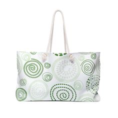 Our Beach Tote Bag is perfect for a day at the beach or in town. The wide-mouthed, durable bag holds a generous amount of personal items and is easily held by its thick rope handles. One size: 24" x13" (60.9 cm x 33 cm) 100% Spun Polyester T-bottom Cream sheeting interior lining Assembled in the USA from globally sourced parts   24" × 13" Length, in 24.02 Height, in 12.99 Width, in 5.51 Handle height, in 11.42 Green Large Capacity Beach Bag With Double Handle, Green Canvas Shoulder Bag For Beach, Beach Tote Bag With Rolled Handles, Beach Bags With Rolled Handles, Green Beach Bag For Daily Use, Canvas Beach Bag With Double Handles, Green Double Handle Beach Bag For Vacation, Green Travel Bags With Reinforced Handles, Canvas Double Handle Beach Bag