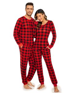 PRICES MAY VARY. 【Soft MATERIAL】Ekouaer Pajama Set made of stretchy and comfortable fabric,superbly lightweight,breathable,keep you easeful while sleeping at night,Enjoy the sweet time between couples 【Buffalo Plaid Pajamas】Pajamas for women and men pj set,the long sleepwear is designed with classic and fashion plaid,Allows you to be comfortable at home and convenient to go out 【Couples Pj Set】Him and Her couples pajama set,the long sleeve pj tops' neckline and cuffs are designed with contrast;p Matching Onesies For Couples, Matching Onesies, Couples Christmas, Family Pajama Sets, Christmas Classic, Pajamas Comfy, Women Christmas, Matching Pajamas, Sleepwear Sets