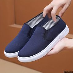 Russoo - Professional Mens Loafer Shoes: Breathable, Non-Slip Slip-On Sneakers Ideal for Nurses Casual Low-top Slip-on Loafers, Casual Slip-on Low-top Loafers, Casual Flat Slip-ons, Casual Slip-on Sneakers With Flat Heel, Casual Round Toe Slip-ons, Casual Slip-ons With Rubber Sole, Blue Flat Slip-on Sneakers Casual, Blue Casual Slip-on Loafers, Casual Blue Slip-on Loafers