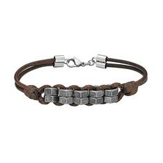 Add a stylish new element to your daily look with this LYNX men's stainless steel and brown cord bracelet. Add a stylish new element to your daily look with this LYNX men's stainless steel and brown cord bracelet. Waxed brown cord Metal: stainless steel Length: 8.25 in. Packaging: pouch Finish: antiqued Gender: male. Age Group: adult. Leather Bracelet With Stainless Steel Clasp, Casual Stainless Steel Bracelet With Clasp, Casual Stainless Steel Bracelets, Casual Stainless Steel Bracelet, Casual Bracelets With Stainless Steel Clasp For Everyday, Casual Everyday Bracelets With Stainless Steel Clasp, Casual Brown Metal Bracelets, Casual Brown Metal Bracelet, Casual Stainless Steel Braided Bracelet As Gift