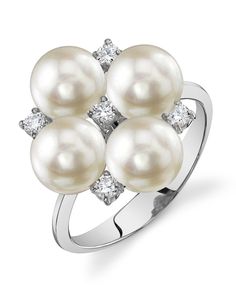 This gorgeous 18K white gold pearl ring is mounted with a beautiful 6.5-7.0mm AA+ quality Japanese Akoya pearl with 'Very High' luster (please see our Akoya pearl grading section for more information). This beautiful pearl ring includes .25 carats of SI-quality diamonds and is made of 2.91 grams of the highest quality 18K gold. All pearl rings are approved by our staff of GIA pearl experts and come packaged in a beautiful pearl jewelry box. Please view the options below to customize your pearl r Formal White Pearl Ring, White Gold Pearl Ring With Pearl Drop, Elegant White Gold Pearl Ring, Formal White Akoya Pearl Ring, Exquisite White Gold Akoya Pearl Ring, Formal Fine Jewelry Pearl Ring With Pearl Drop, White Pearl Ring With Brilliant Cut, Formal Fine Jewelry Pearl Drop Ring, Formal White Diamond Ring With Pearl Drop