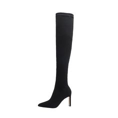 Shop Black Suede Pull-on Elastic Square Heel Thigh High Boots color Black for Dancing Club, Party, School, Travel, Work with worldwide Free shipping & Free return. Elegant Fitted Over-the-knee Boots, Chic Fitted Knee-high Boots With High Shaft, Fitted High Shaft Knee-high Boots For Winter, Fitted Knee-high Boots With High Shaft For Winter, Elegant Fitted Thigh High Boots, Elegant Fitted Knee-high Boots, Elegant Tall Over-the-knee Heeled Boots, Chic Knee-high Boots With High Shaft For Party, Chic Knee-high Party Boots With High Shaft