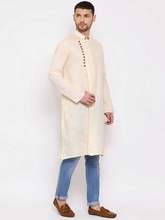 VASTRAMAY Men's Cream Mix Cotton Kurta Elevate your style with this comfortable and classic cream kurta from VASTRAMAY. Made from a breathable cotton mix fabric, this kurta is perfect for everyday wear or special occasions. It features a timeless design that flatters all body types. Key Features Cream mix cotton fabric for comfort and breathability Classic design for timeless style Flattering on all body types Specifications Sleeve Length - Long Sleeves Top Shape - Straight Top Hemline - Straigh Cream Straight Kurta, Traditional Long Sleeve Linen Kurta, White Cotton Nehru Jacket, Casual Long Sleeve Beige Kurta, Casual Beige Long Sleeve Kurta, Beige Long Sleeve Casual Kurta, Long Sleeve Cotton Bandhgala For Eid, Cotton Nehru Jacket With Long Sleeves For Eid, Traditional Beige Cotton Kurta