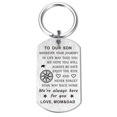 a key chain with the words to our son on it