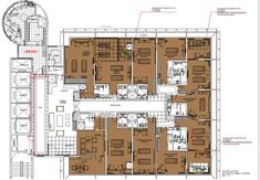 an architectural drawing shows the floor plan for a building with multiple floors and staircases